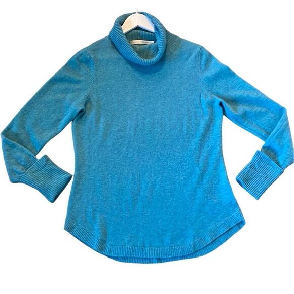 Max Studio 100% 2 ply cashmere turquoise turtleneck sweater large - Picture 1 of 8